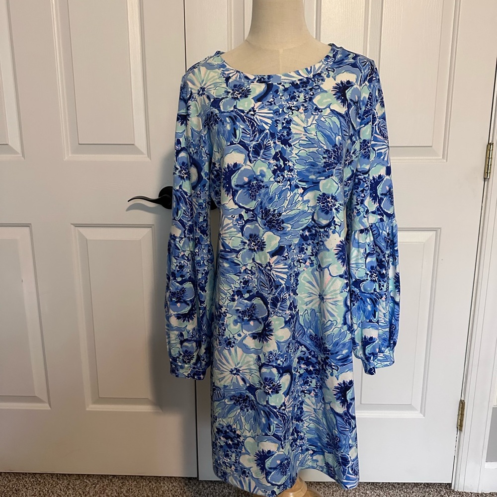 Lilly Pulitzer Blue Floral Long-Sleeve Shift Dress